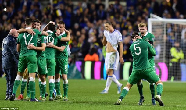 Los irlandeses celebrando la victoria ante Bosnia. Imagen: Getty Images.