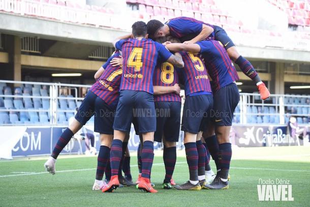 Jugadores del Barça B celebrando un gol. FOTO: Noelia Déniz