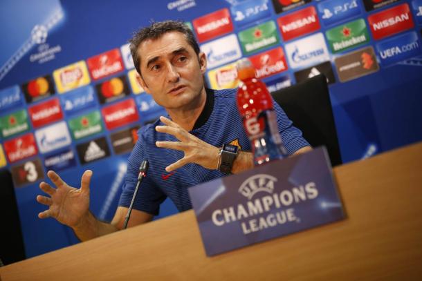 Ernesto Valverde en la rueda de prensa previa al partido de mañana / Foto: FC Barcelona