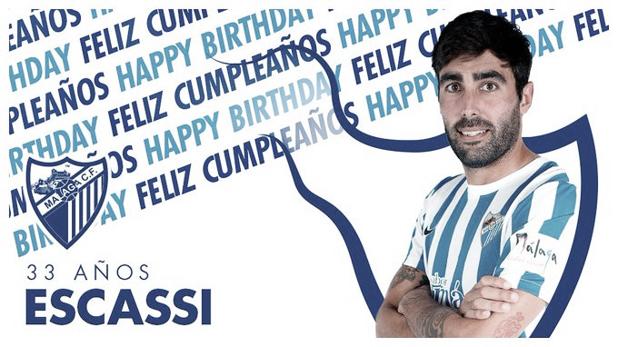 Felicitación a Escassi por su cumpleaños. / Fuente: Málaga CF en Twitter.