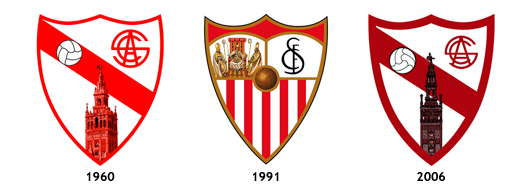 Evolución del escudo del Sevilla Atlético | Foto: lafutbolteca.com
