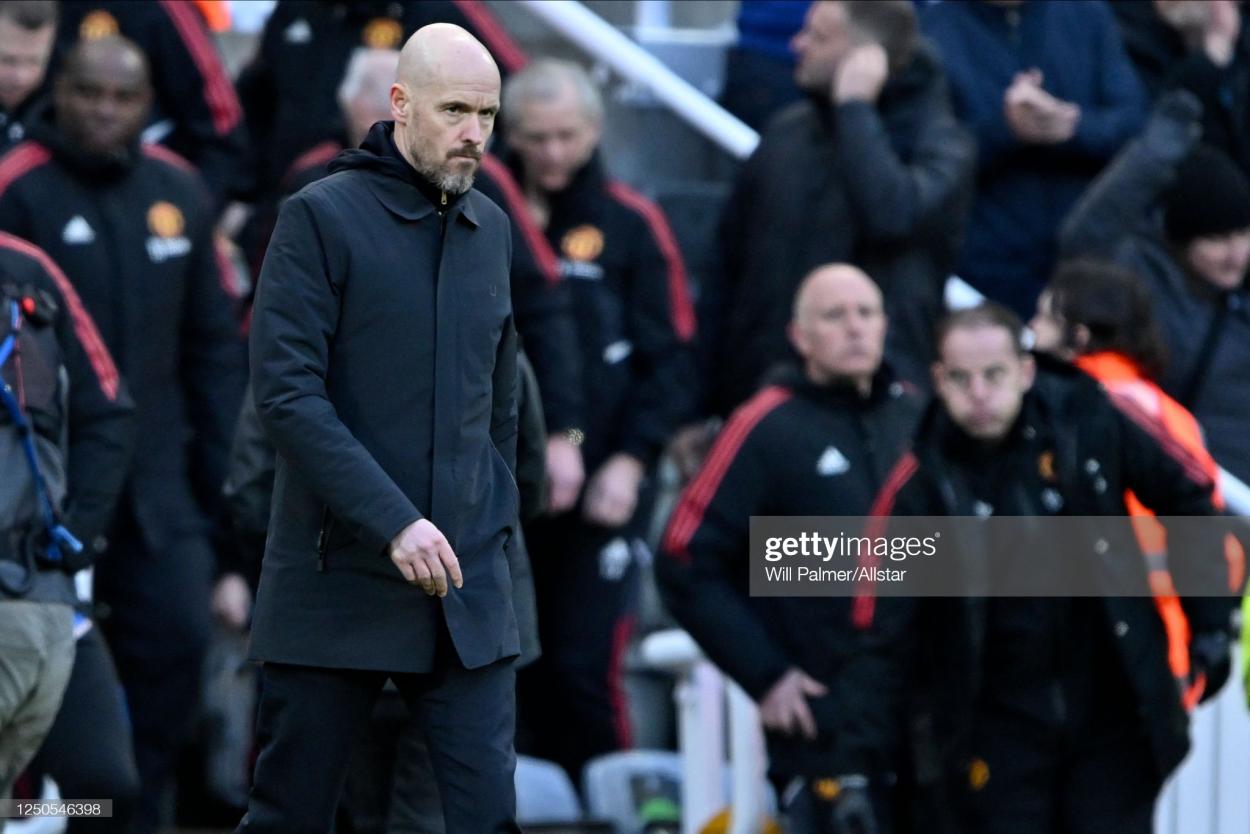 Ten Hag during Newcastle United v Manchester United. (Photo by Will Palmer/Allstar/Getty Images)