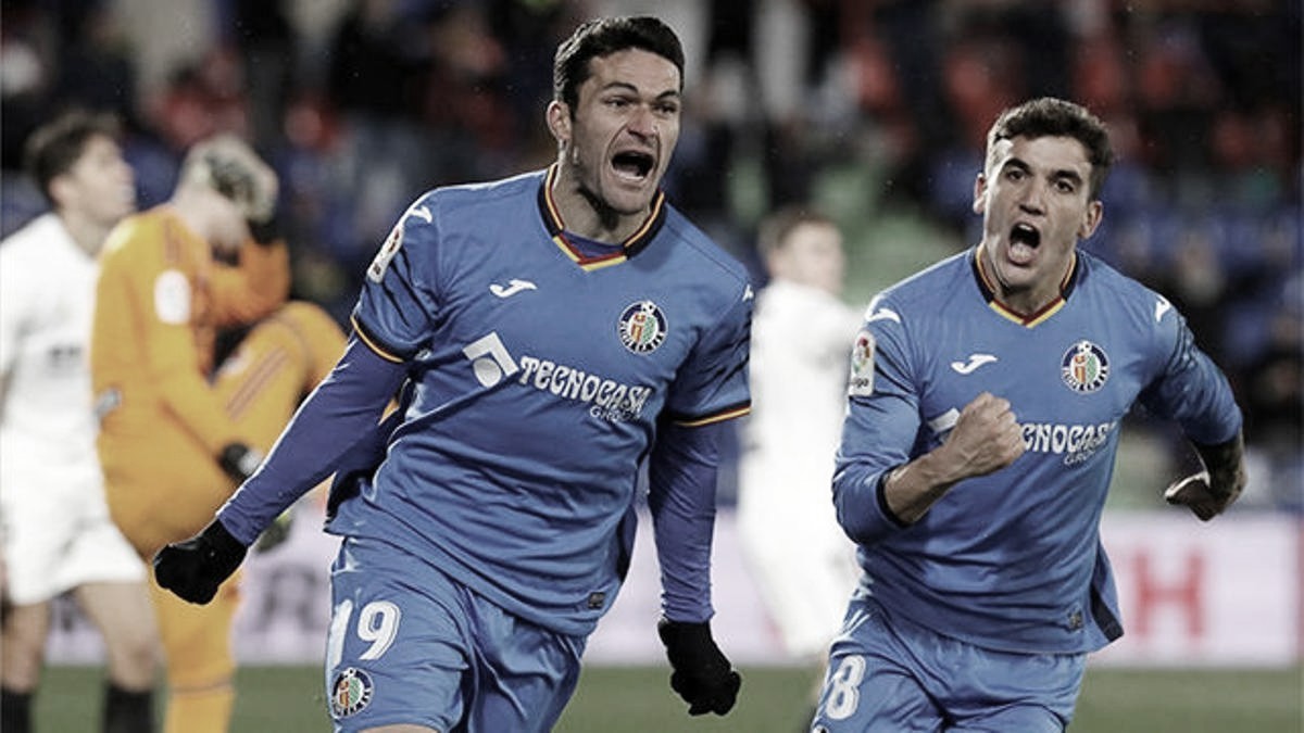 Molina y Arambarri celebrando gol ante el Valencia | Fuente: Web del Getafe