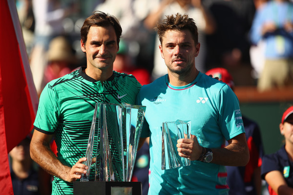 Wawrinka (right) was unable to beat Federer in the BNP Paribas Open final, their second encounter in 2017 (Photo by Clive Brunskill / Getty)
