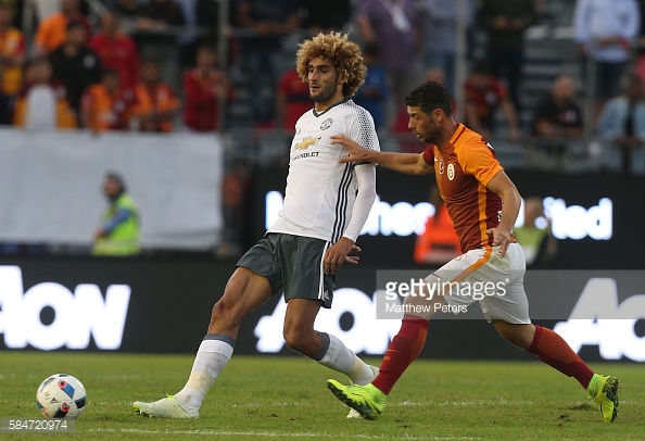 GOTHENBURG, SWEDEN - JULY 30: Marouane Fellaini of Manchester United in action during the pre-season friendly match between Manchester United and Galatasaray at Ullevi on July 30, 2016 in Gothenburg, Sweden. (Photo by Matthew Peters/Man Utd via Getty Images)