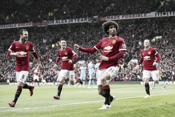 Fellaini scored during a 4-2 derby win over City in April 2015 | Photo: Jon Super/ Associated Press