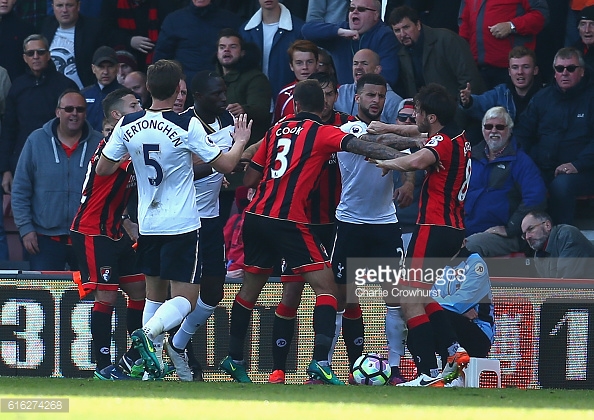 Tempers boiled over after an elbow on Harry Arter (Photo: Getty Images / Charlie Crowhurts)