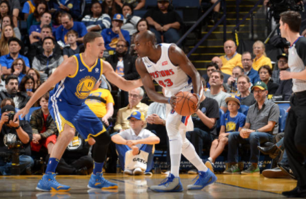  Anthony Tolliver of the Detroit Pistons handles the ball against the Golden State Warriors on October 29, 2017, at Oracle Arena in Oakland, California/ Photo by Noah Graham/NBAE via Getty Images