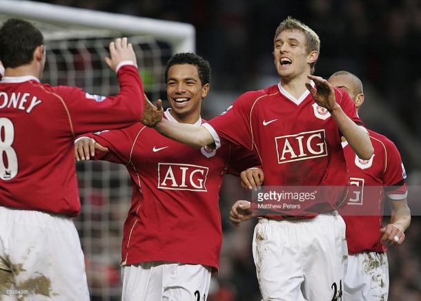 Fletcher celebra un gol con sus compañeros del Manchester United | Foto: Getty