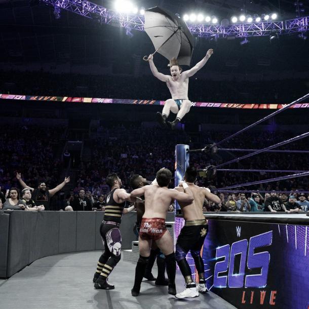 Gallagher went flying. Photo-WWE.com