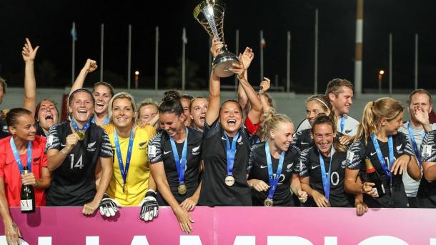 Football Ferns celebrating their OFC title qualifying them for the 2019 World Cup l Source: FIFA.com