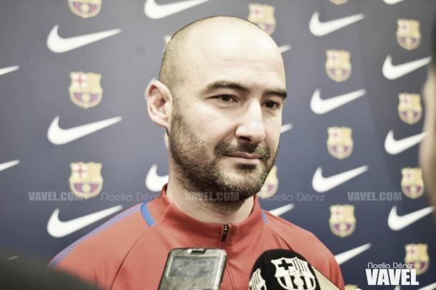 Fran Sánchez, técnico del conjunto azulgrana, en rueda de prensa | Foto de Noelia Déniz, VAVEL