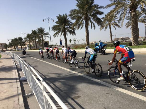 La escapada se mostró combativa, aún sin gozar de opciones de llegar | Fuente: UCI Doha 2016.