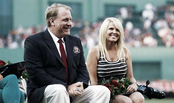 Schilling and his wife before being inducted into the Red Sox Hall of Fame. (Source: Jared Wickerham/Getty Images North America)