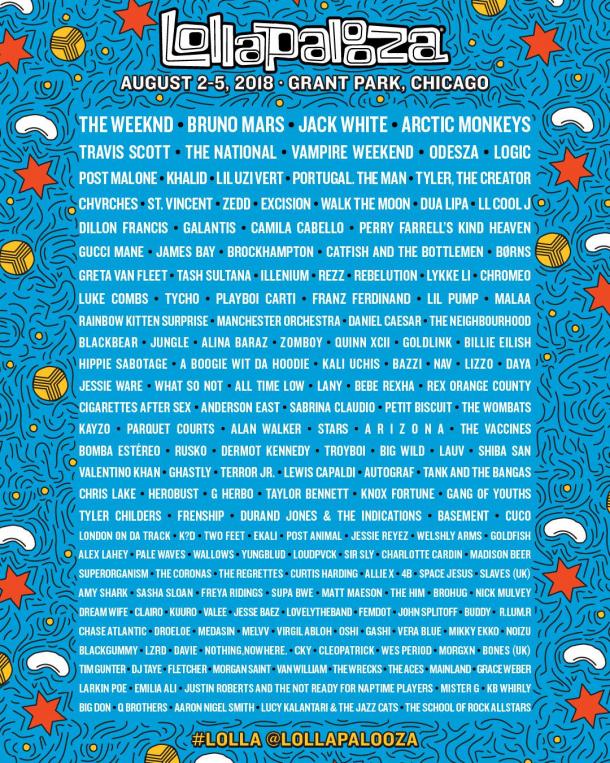 El line Up para Lollapalooza Chicago 2018 acaba de hacerse público