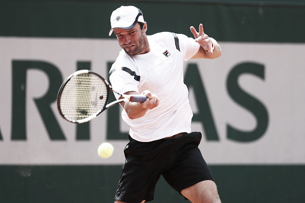 Teymuraz Gabashvili sprays a forehand in his second round match at the 2016 French Open. (Photo: Getty Images)