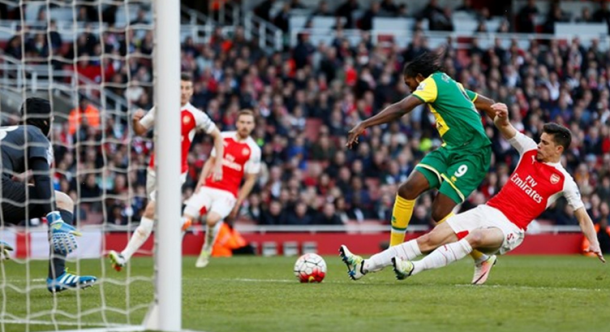 Access denied: Gabriel's excellent sliding interception denied Mbokani the opportunity to equalise from close-range. | Image: Twitter