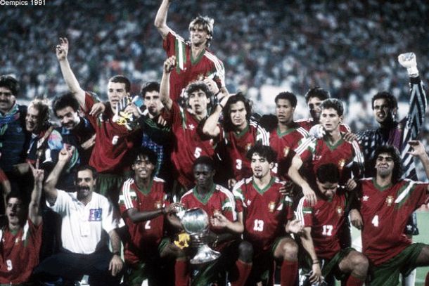Portugal celebra el Mundial sub-21 de 1991 | Fotografía: Empics91