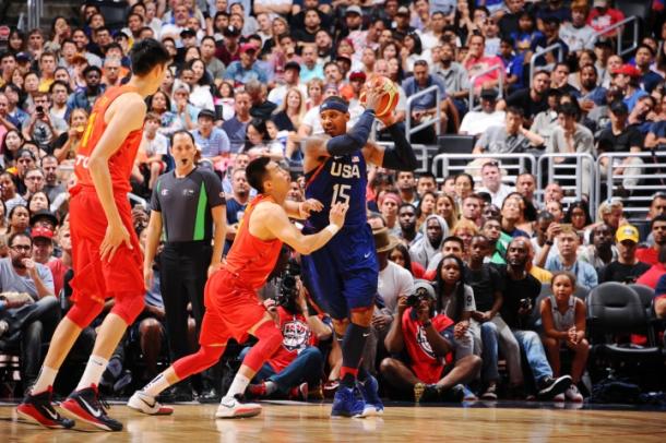 Team USA veteran Carmelo Anthony securing the ball. Photo: Juan Ocampo/NBAE via Getty Images