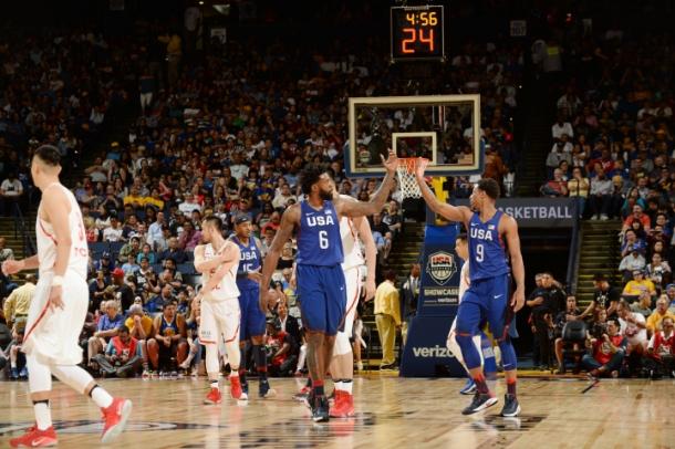 Team USA's defensive anchors, DeAndre Jordan and DeMar DeRozan. Photo: Noah Graham/NBAE via Getty Images