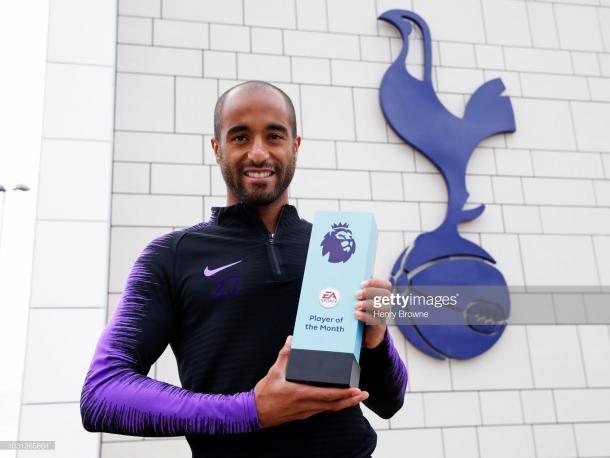 Lucas Moura after winning the Premier League Player of The Month award in August 2018 | Source: Getty Images (Henry Browne)