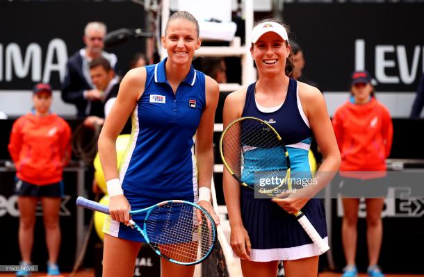 Pliskova and Konta before the final (Getty Images/Clive Brunskill)