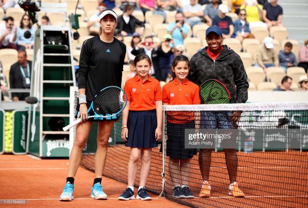 Muguruza and Townsend before the match, which was the first ever to take place on Court Simonne Mathieu (Getty Images/Adam Pretty)