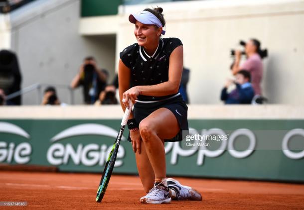 Vondrousova celebrates her last eight win over Petra Martic (Getty Images/Clive Mason)