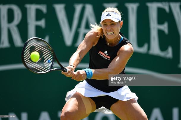 Kerber in action against Halep today (Getty Images/Mike Hewitt)