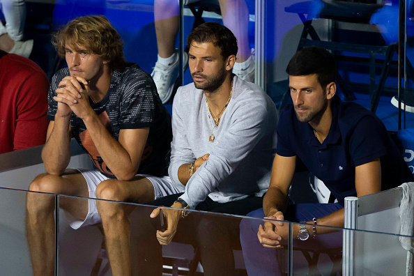 Dimitrov alongside Alexander Zverev and Novak Djokovic at the ill-fated Adria Tour (Image: Nikola Kristic)