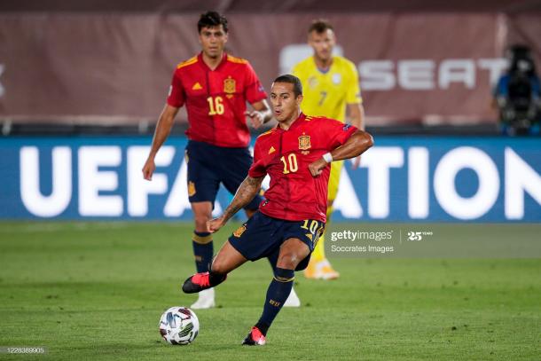 SEVILLE, SPAIN - SEPTEMBER 6: Thiago Alcantara of Spain during the UEFA Nations league match between Spain v Ukraine at the Alfredo Di Stefano Stadium on September 6, 2020 in Seville Spain (Photo by David S. Bustamante/Soccrates/Getty Images)