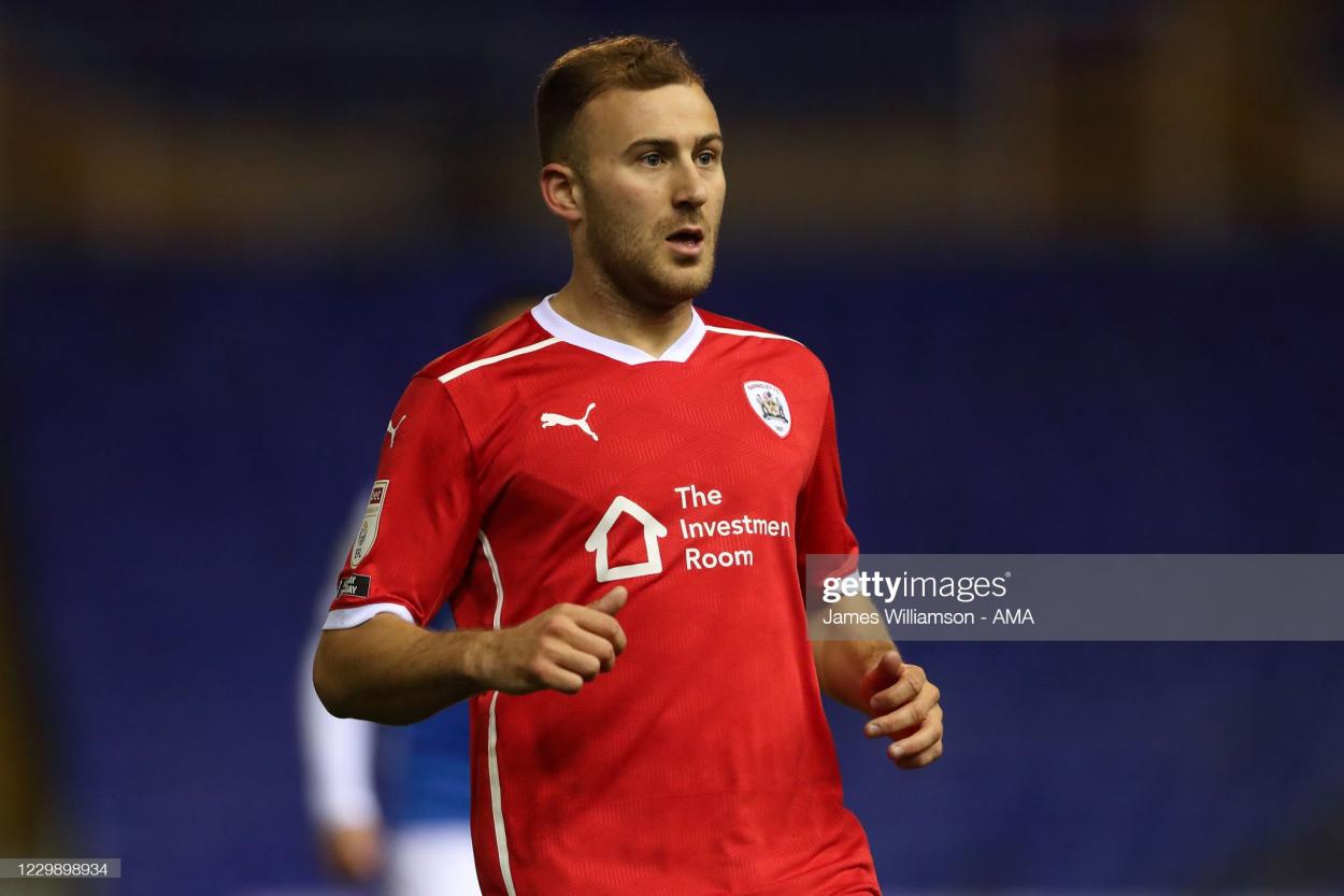 <strong><a href='https://www.vavel.com/en/football/2021/04/01/championship/1065593-the-key-quotes-from-valerien-ismaels-pre-reading-press-conference.html'>Herbie Kane</a></strong> in action for Barnsley. (Photo by James Williamson - AMA/Getty Images)