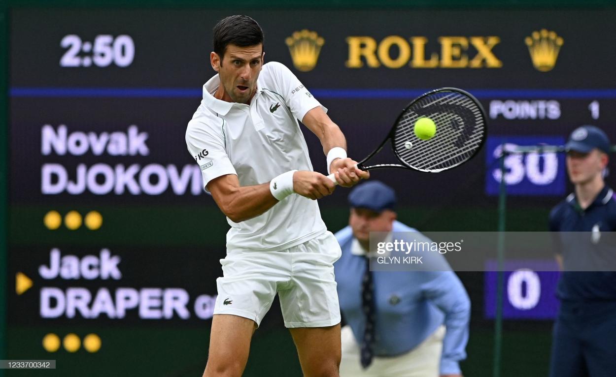 Djokovic will look to his backhand often to win rallies against Anderson/Photo: Glyn Kirk/AFP via Getty Images