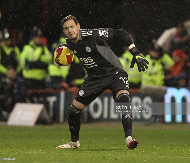 NOTTINGHAM, ENGLAND - FEBRUARY 06: Leicester City's Danny Ward during the Emirates FA Cup Fourth Round match between Nottingham Forest and Leicester City at City Ground on February 6, 2022 in Nottingham, England. (Photo by Mick Walker - CameraSport via Getty Images)