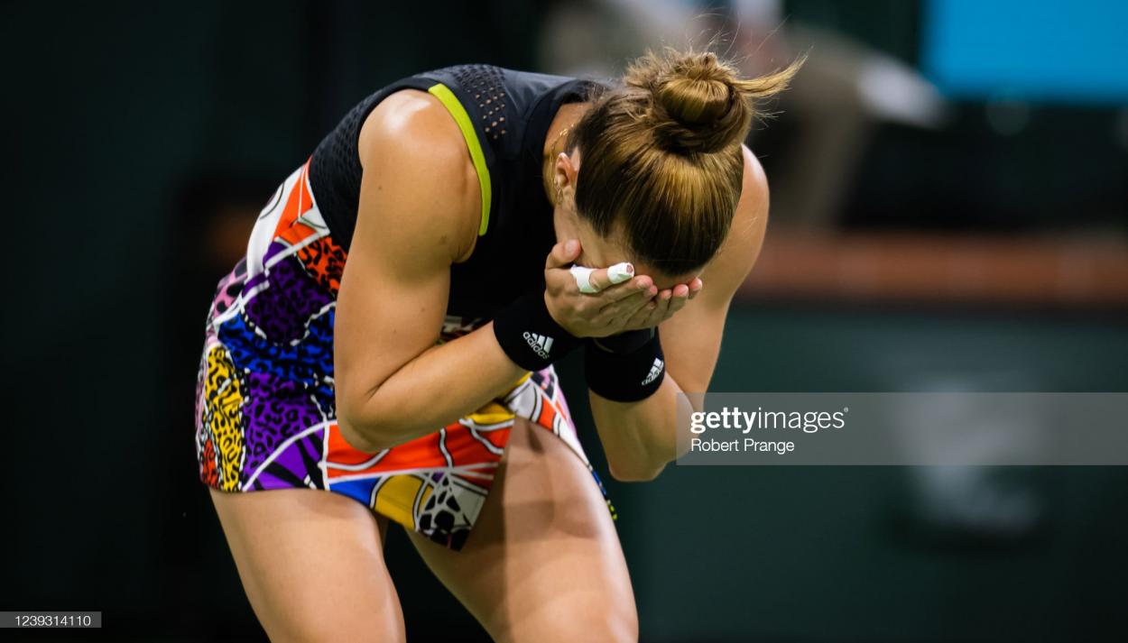 Sakkari celebrates winning her match against Paula Badosa (Robert Prange/Getty Images)