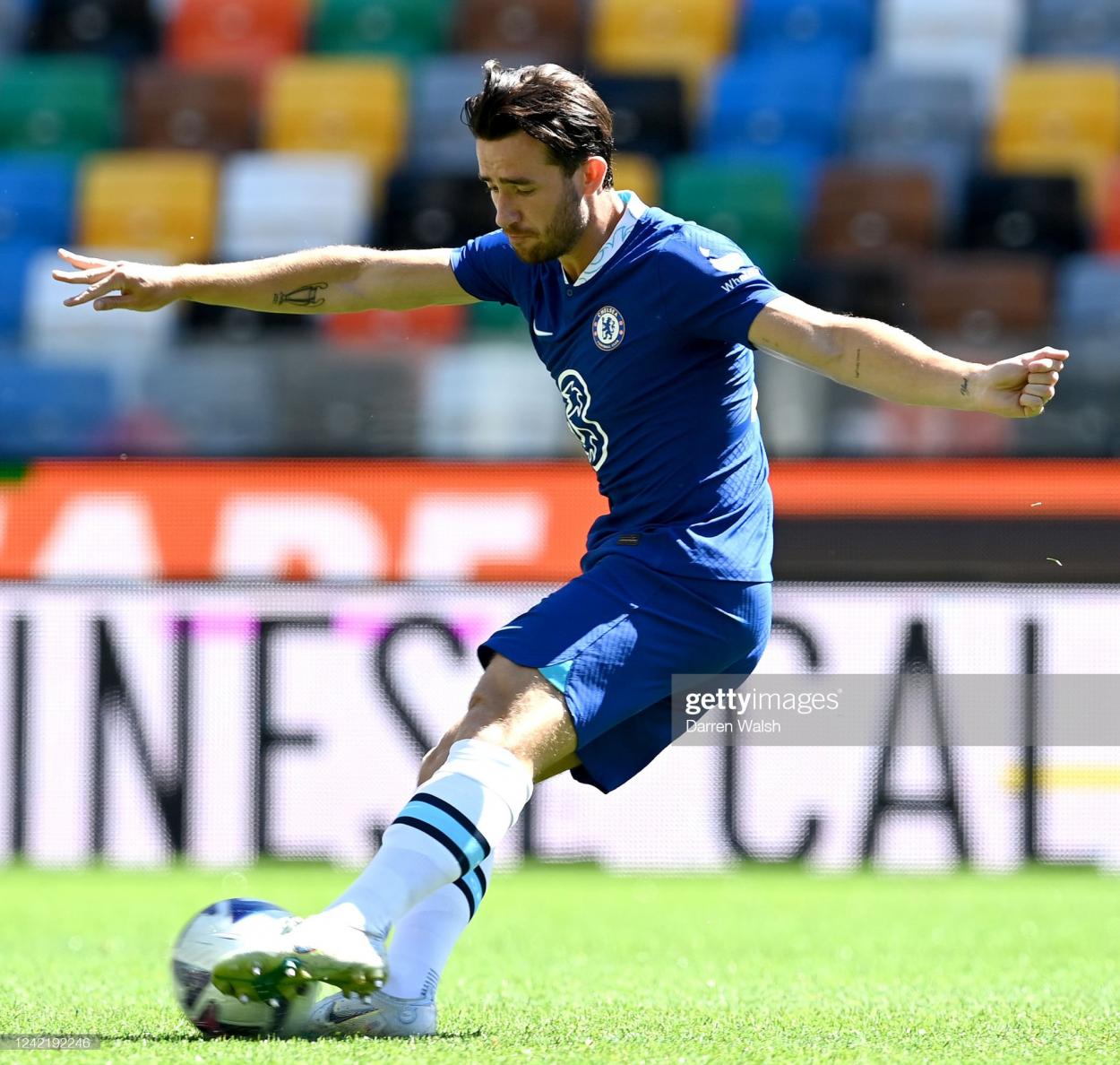 UDINE, ITALY - JULY 30: Ben Chilwell of Chelsea in action during a pre season behind closed doors friendly match between Udinese and Chelsea at Dacia Arena on July 30, 2022 in Udine, . (Photo by Darren Walsh/Chelsea FC via Getty Images)
