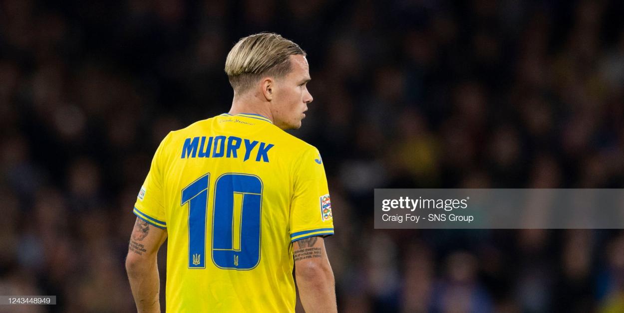 Mykhailo Mudryk against Scotland in Nations League 2022. (Photo by Craig Foy/SNS Group via Getty Images)