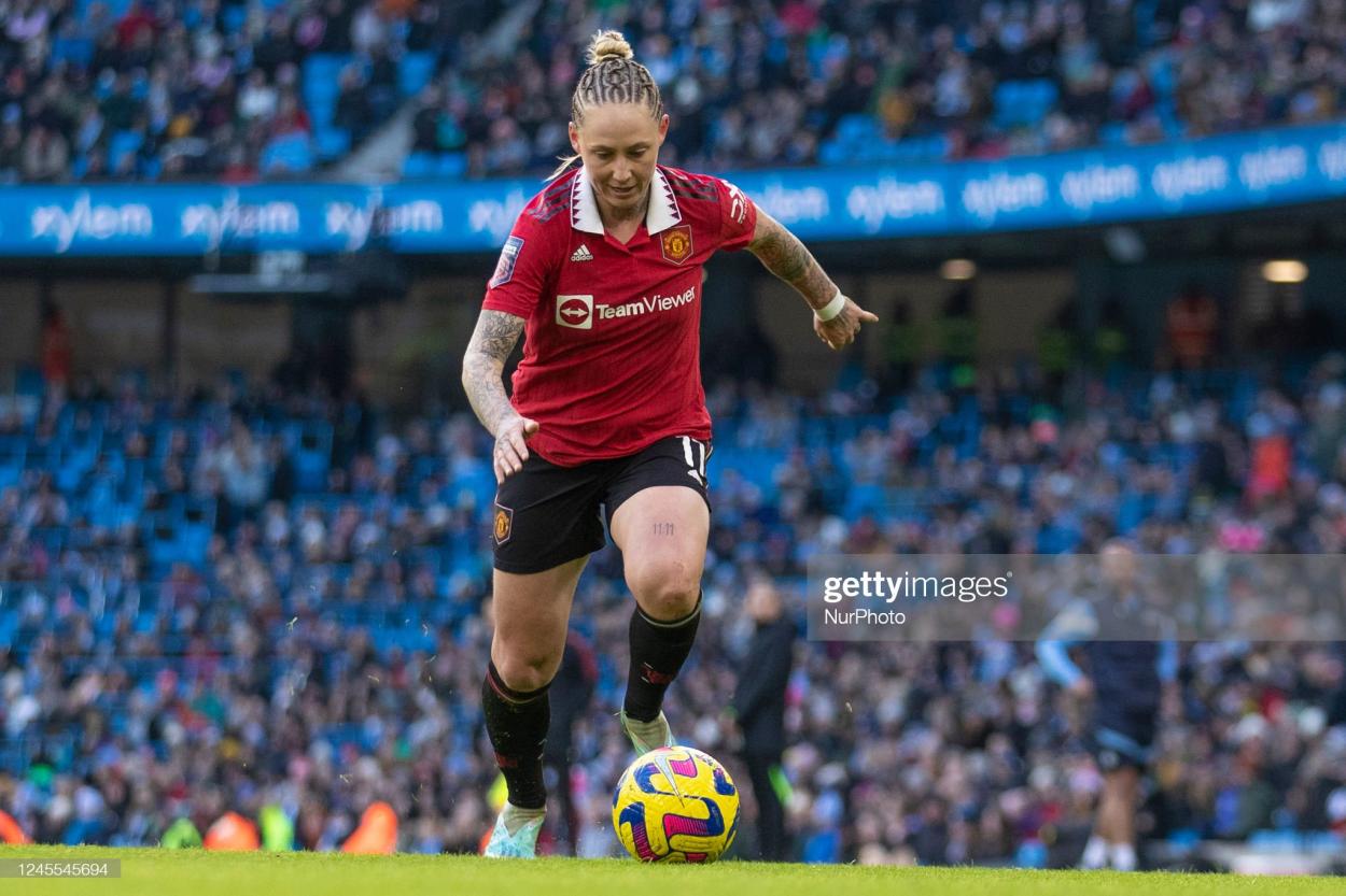 Leah Galton #11 of Manchester United during the Barclays FA Women's Super League match between Manchester City and Manchester United at the Etihad Stadium, Manchester on Sunday 11th December 2022. (Photo by Mike Morese/MI News/NurPhoto via Getty Images)
