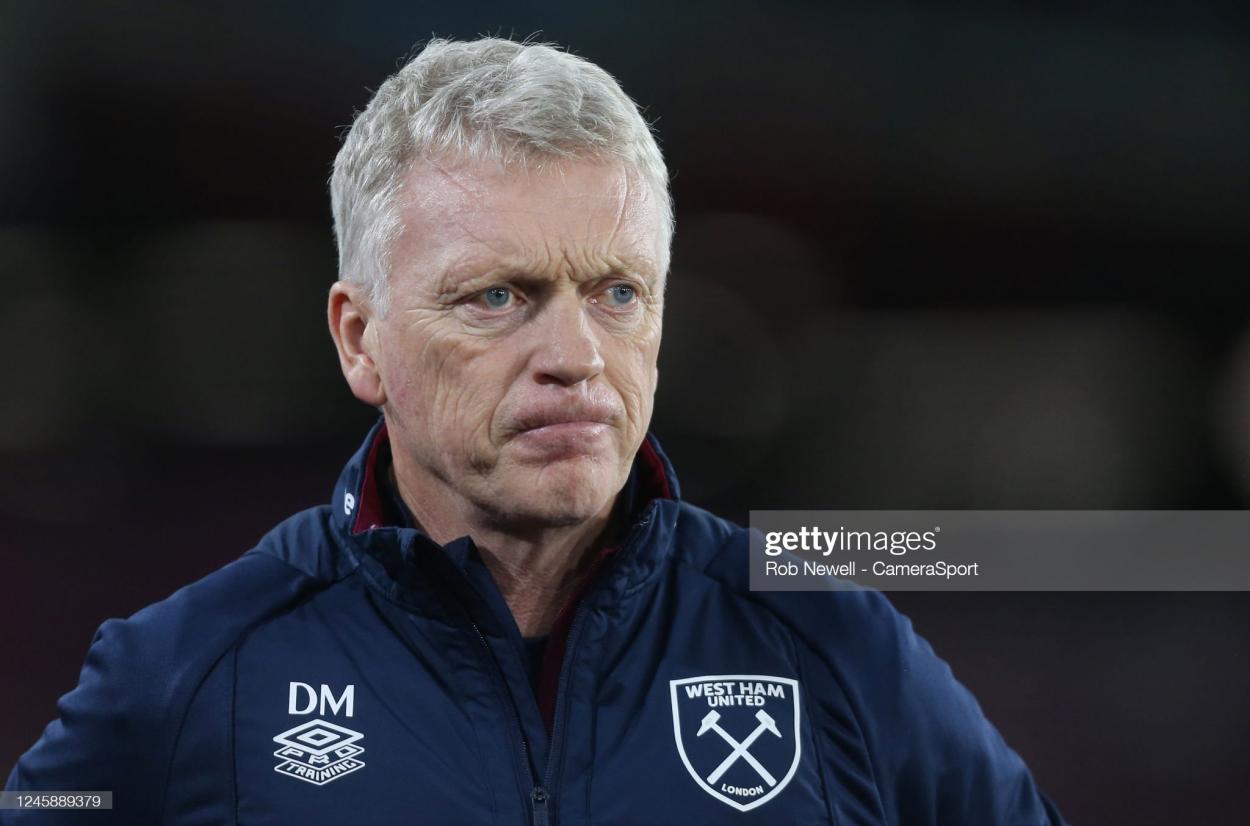 LONDON, ENGLAND - DECEMBER 30: <strong><a  data-cke-saved-href='https://www.vavel.com/en/football/2022/09/13/west-ham/1123159-silkeborg-if-vs-west-ham-united-uecl-preview-matchday-2-2022.html' href='https://www.vavel.com/en/football/2022/09/13/west-ham/1123159-silkeborg-if-vs-west-ham-united-uecl-preview-matchday-2-2022.html'>West Ham</a></strong> United manager David Moyes during the Premier League match between <strong><a  data-cke-saved-href='https://www.vavel.com/en/football/2022/09/13/west-ham/1123159-silkeborg-if-vs-west-ham-united-uecl-preview-matchday-2-2022.html' href='https://www.vavel.com/en/football/2022/09/13/west-ham/1123159-silkeborg-if-vs-west-ham-united-uecl-preview-matchday-2-2022.html'>West Ham</a></strong> United and Brentford FC at London Stadium on December 30, 2022 in London, United Kingdom. (Photo by Rob Newell - CameraSport via Getty Images)