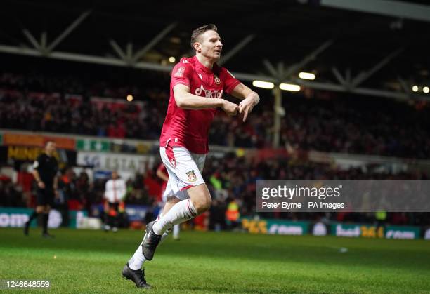 Paul Mullin celebrates after scoring against <strong><a  data-cke-saved-href='https://www.vavel.com/en/football/2023/01/30/1136246-emirates-fa-cup-fifth-round-draw-reaction-wrexham-could-host-spurs-man-city-drawn-away.html' href='https://www.vavel.com/en/football/2023/01/30/1136246-emirates-fa-cup-fifth-round-draw-reaction-wrexham-could-host-spurs-man-city-drawn-away.html'>Sheffield United</a></strong> last week/Photo: Nathan Byrne/PA Images via Getty Images