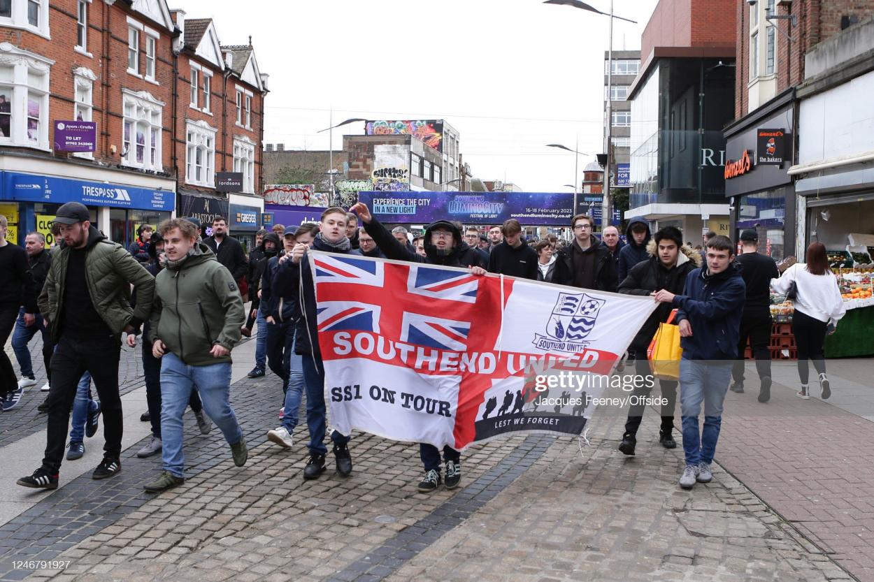 Southend fans protest ahead of their home game against York City (Photo by Jacques Feeney/Offside/Offside via Getty Images)