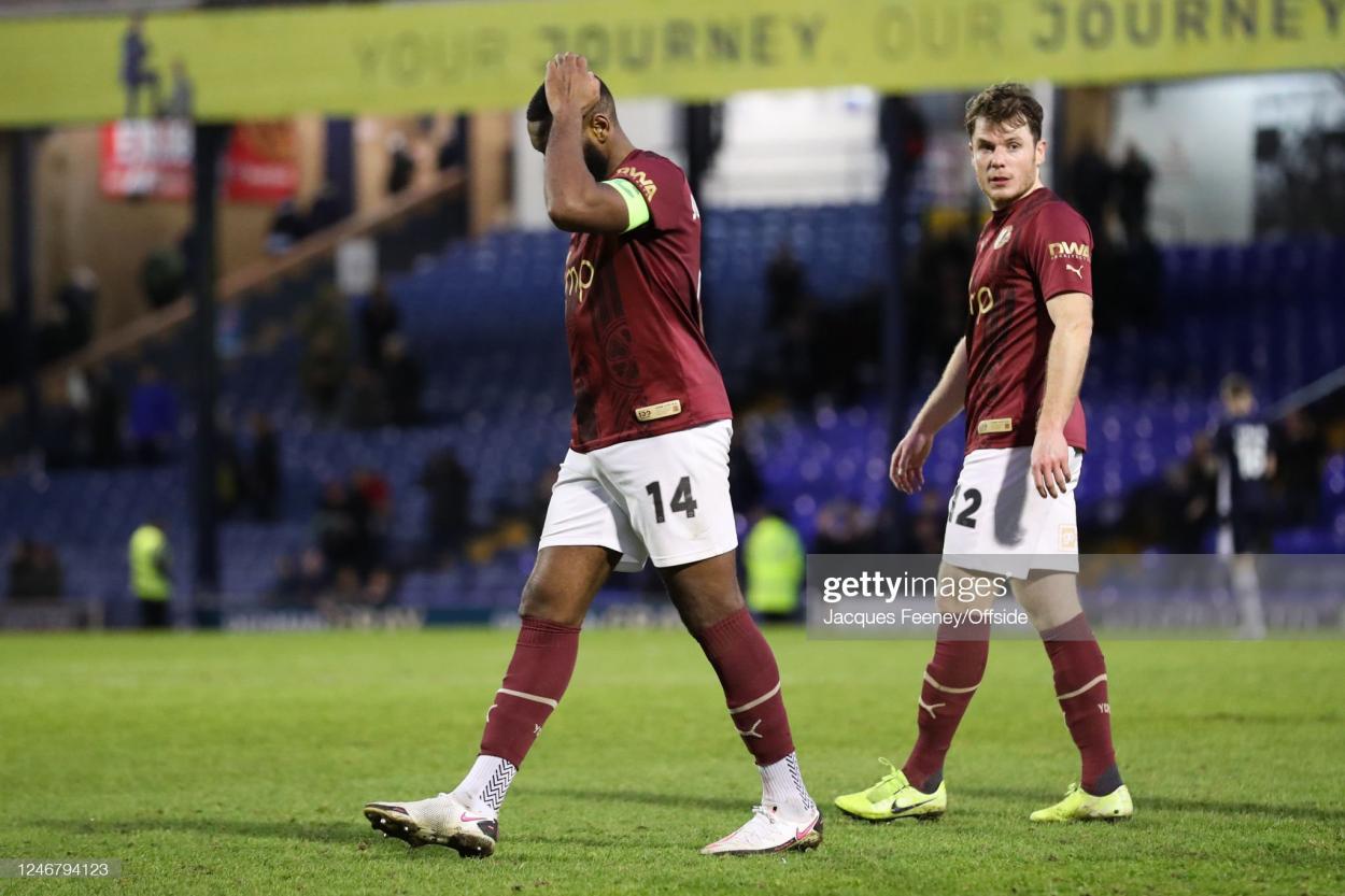 York's Lenell John-Lewis and Alex Whittle look dejected (Photo by Jacques Feeney/Offside/Offside via Getty Images)