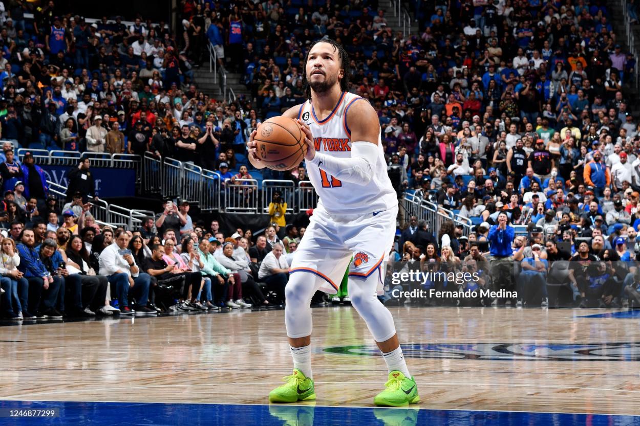 Jalen Brunson shoots a free throw vs the Orlando Magic(Photo by Fernando Medina/NBAE via Getty Images)