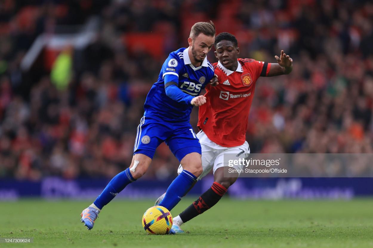 James Maddison in action against Manchester United. (Photo by Simon Stacpoole/Offside/Offside via Getty Images)