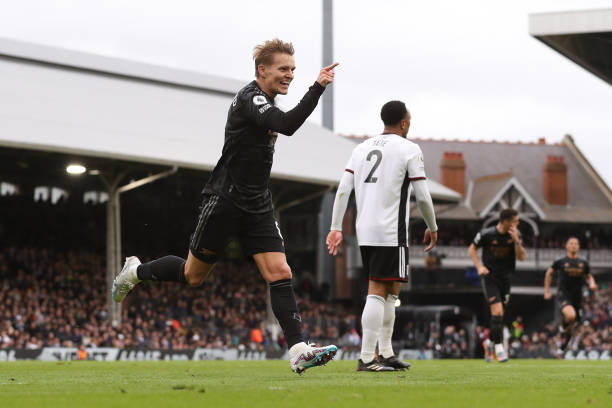 Odegaard celebra su gol ante el Fulham. Fuente: Getty Images