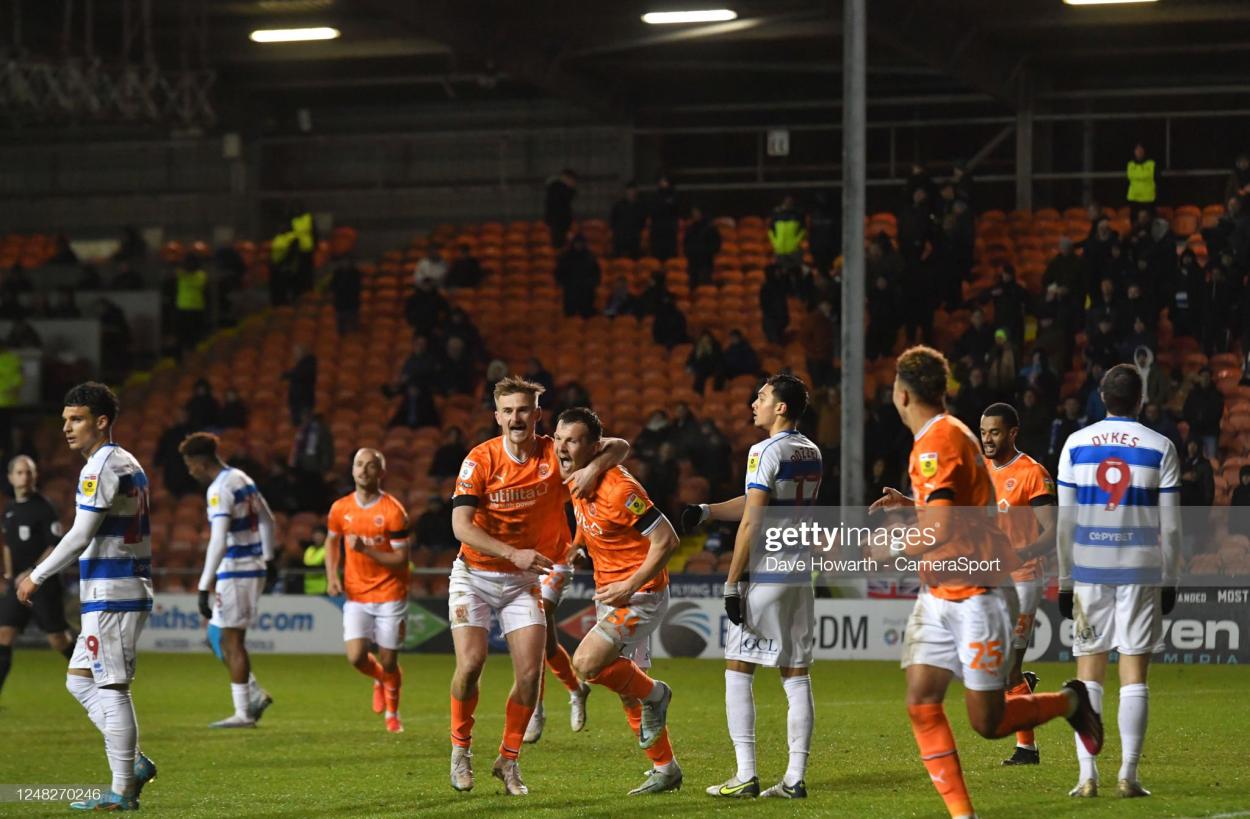 QPR players during their 6-1 loss at Blackpool on Tuesday night  (Photo by Dave Howarth - CameraSport via Getty Images)