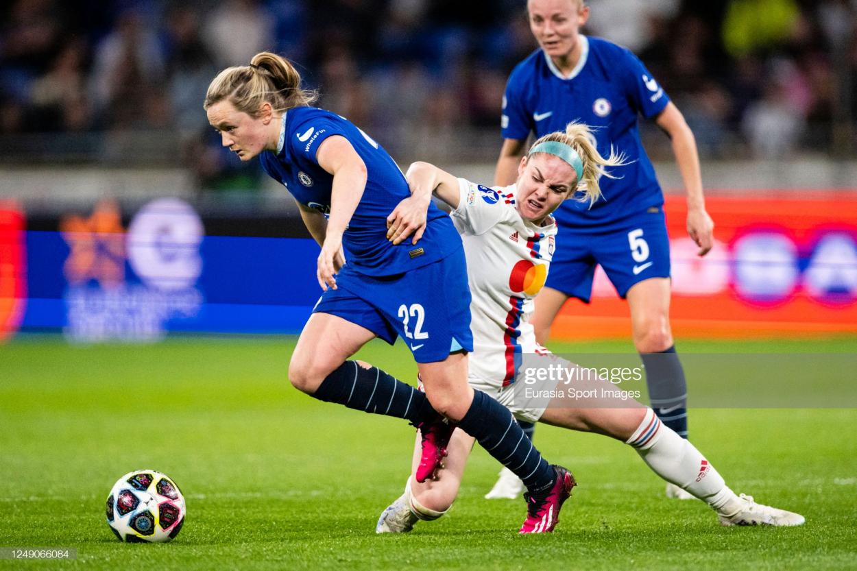 Erin Cuthbert against Lyon. (Photo by Marcio Machado/Eurasia Sport Images/Getty Images)