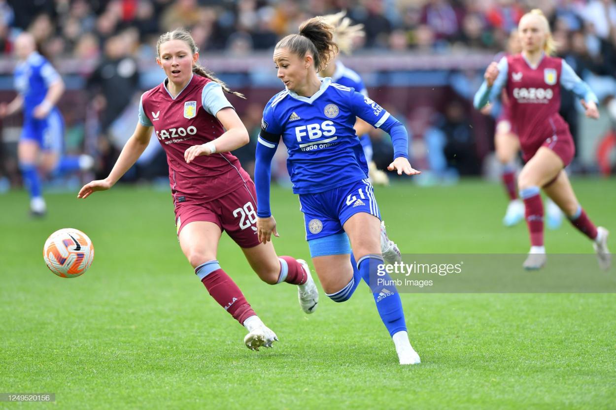 17 year old academy prospect Evie Rabjohn made her first WSL start for Villa today (Photo by Plumb Images/Leicester City FC via Getty Images)