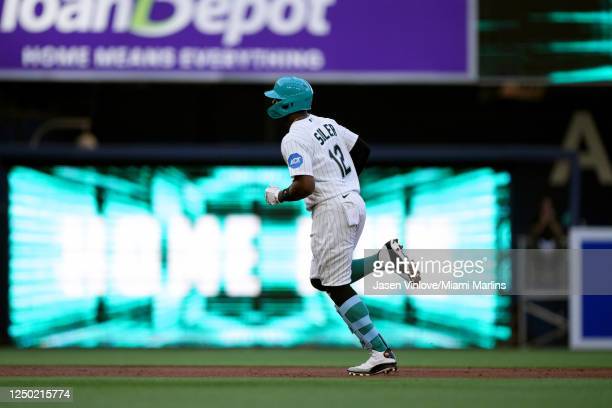 Jorge Soler rounds the bases after opening the scoring with a solo home run/Photo: Jasen Vinlove/Miami Marlins/Getty Images