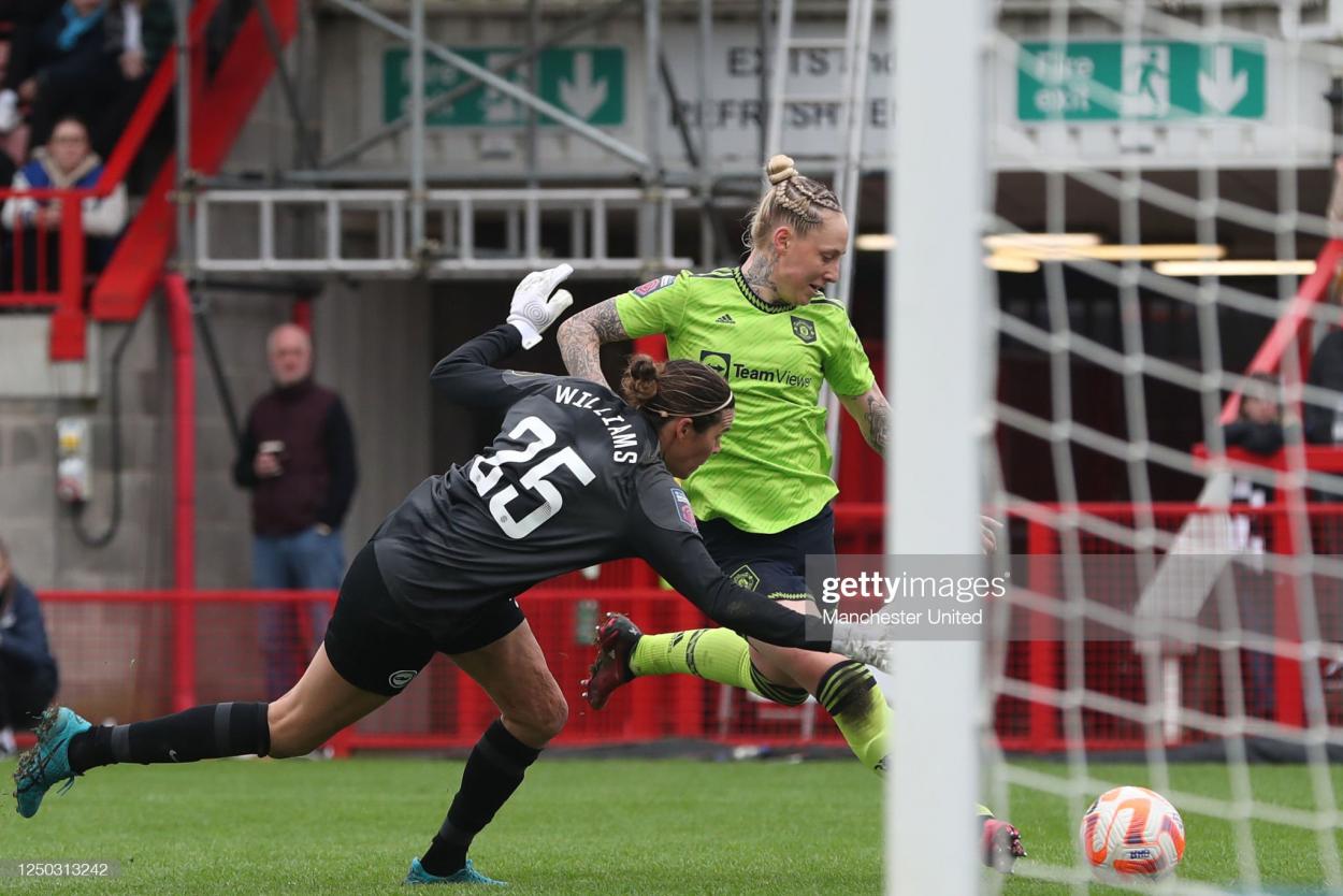 Leah Galton makes it 2-0. (Photo by Manchester United/Manchester United via Getty Images)